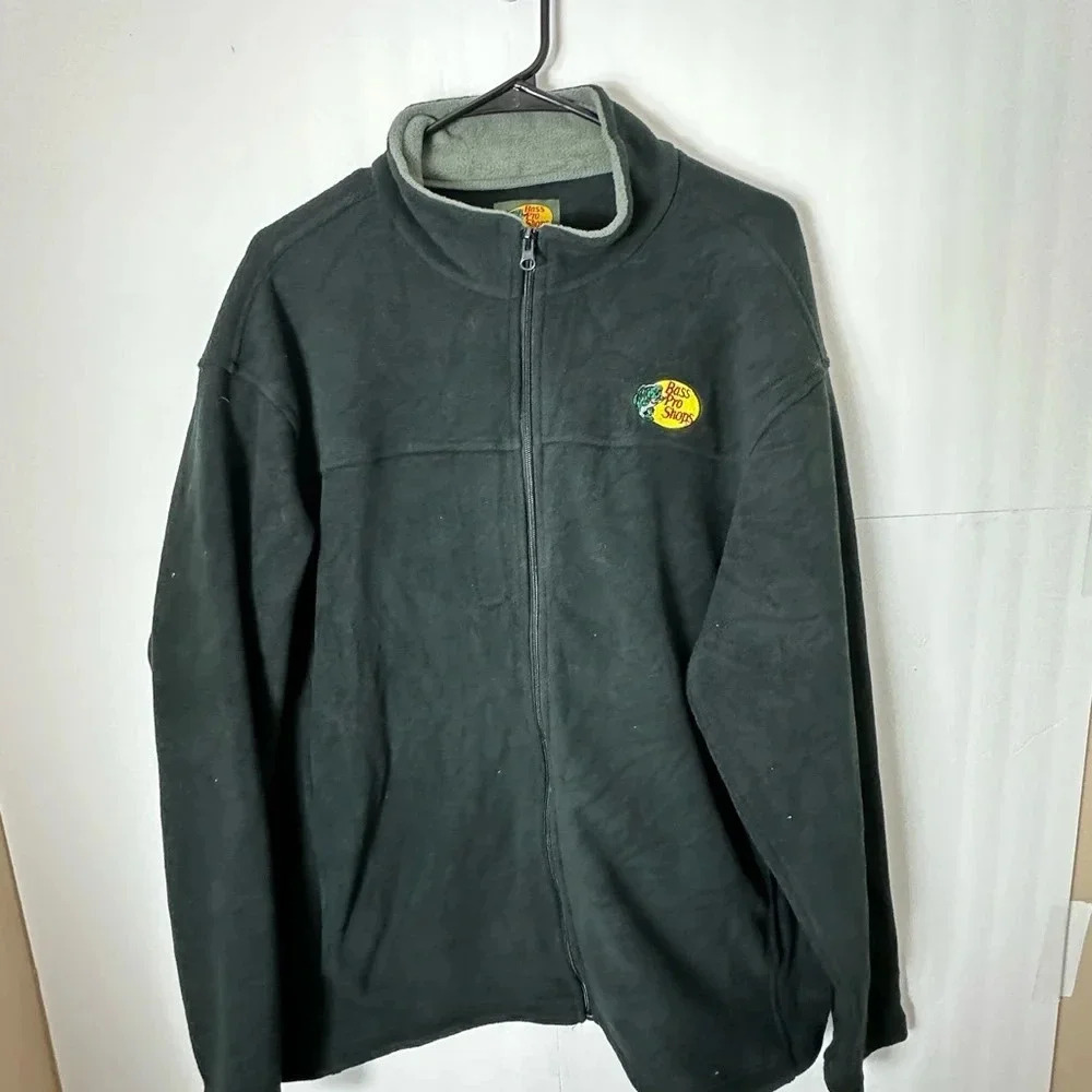 Bass Pro Shops Fleece Full ZipJacket Sweatshirt Black Mens Sz XL Logo Pullover